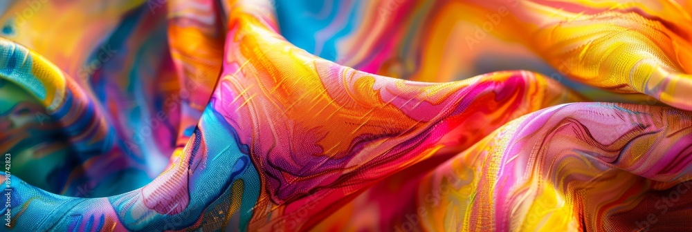 Poster close-up of colorful fabric with swirling patterns