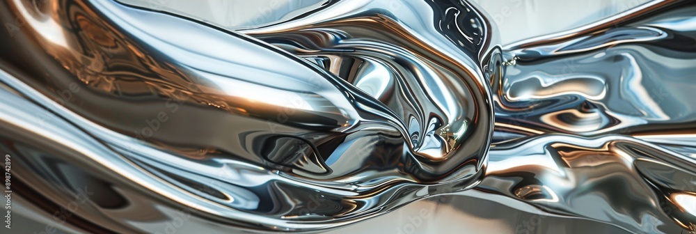 Poster closeup photo of a futuristic sculpture with polished chrome and sleek lines, creating a dynamic and