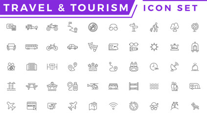 Travel and tour icons set. Travel and tourism vector line icon set