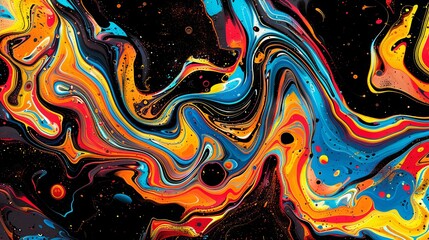 Vibrant abstract pattern formed by blending colorful acrylic paints into swirling designs