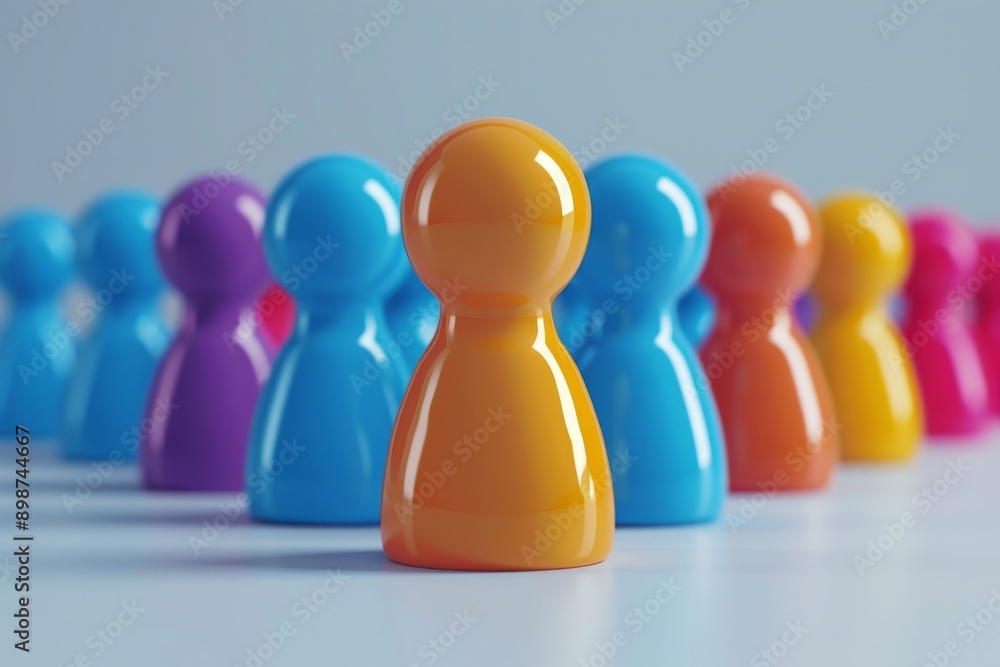 Poster bright and colorful game pieces arranged in a row symbolizing unity teamwork and strategic play