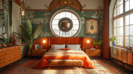 A couple's room with an art deco theme