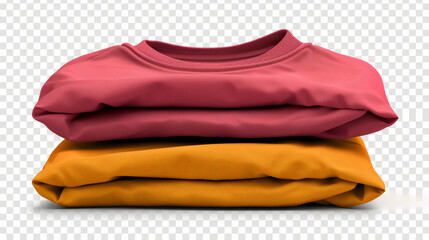 set of pile stack group of folded blank red orange yellow tshirts