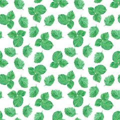 Hand drawn watercolor strawberry leaves seamless pattern isolated on white background. Can be used for textile, fabric and other printed products.