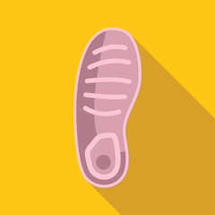 Pink shoe sole leaving footprint with deep tread for walking or running on yellow background