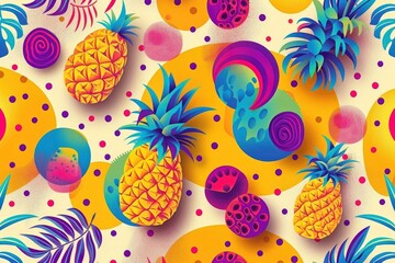 Naklejka premium Tropical Fruit Pattern with Abstract Shapes