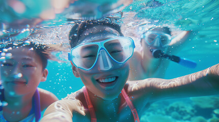 Naklejka premium Asian scuba divers