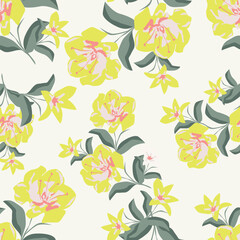 Seamless winter floral pattern with branches and berries. Pastel palette white background.