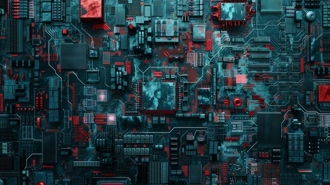 Abstract frottage with rubbings of circuit boards, computer components, and technology, futuristic and digital