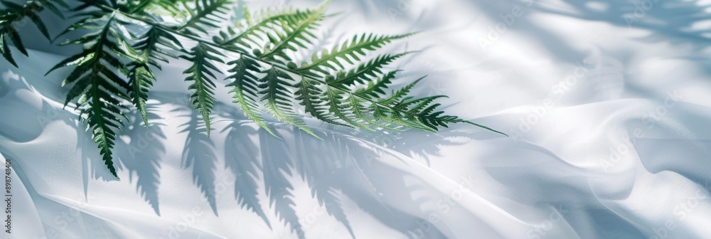 Poster a fern leaf casts an intricate shadow on a white surface, creating a delicate and elegant natural pa