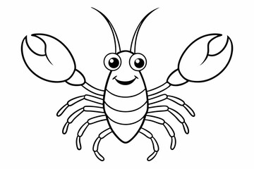 Funny Lobster Vector Illustration and Cartoon Clipart with White Background, Funny lobster vector, cartoon clipart, and line art on white background.