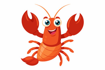 Funny Lobster Vector Illustration and Cartoon Clipart with White Background, Funny lobster vector, cartoon clipart, and line art on white background.