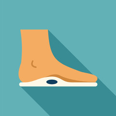 Human foot standing on special orthopedic insole for flatfoot treatment, side view