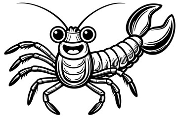 Funny Lobster Vector Illustration and Cartoon Clipart with White Background, Funny lobster vector, cartoon clipart, and line art on white background.
