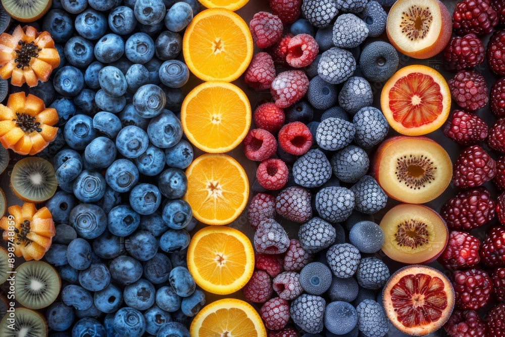 Aufkleber a vibrant array of berries and citrus slices arranged in rows showcasing freshness and color