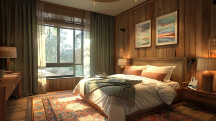 A couple's room with a modern country theme