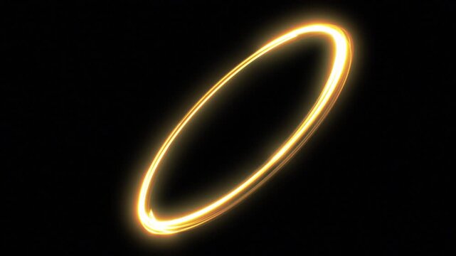 Golden Light Trails Forming Circle for Text and Logo Seamless. Gold Strokes Flying Around Ring on Black Background Loopable 3d Animation. Glowing Fire Streaks Moving Fast 4k UHD 3840x2160.