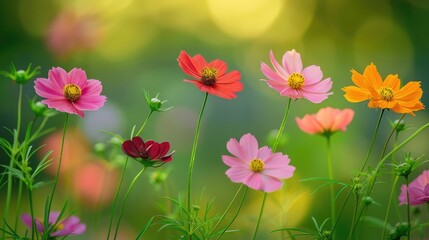 Vibrant Cosmos Flowers in Natural Setting