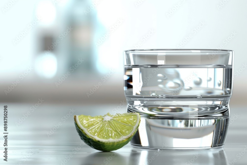 Poster a minimalist glass of water with a lime wedge emphasizing simplicity and refreshment