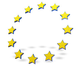 stars symbol creative abstract 3d-illustration, isolated, yellow and blue colors as the flag of the European Union, EU, Europe