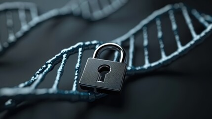 Secure Genetic Encryption - Abstract DNA Strand with Padlock Symbolizing Genetic Data Security Concept