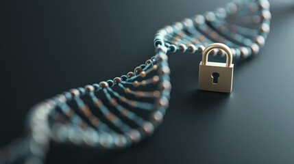 Secure Genetic Encryption - Abstract DNA Strand with Padlock Symbolizing Genetic Data Security