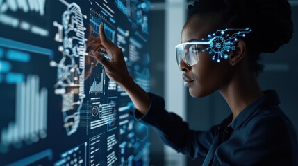 Secure AI Interface: Woman Engaging with Artificial Intelligence Data Security