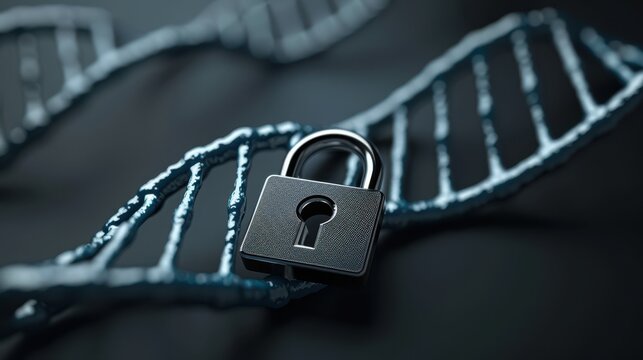 Secure Genetic Encryption - Abstract DNA Strand with Padlock Symbolizing Genetic Data Security Concept