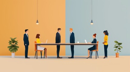 Resolving Interpersonal Conflict in the Workplace - Side view illustration of addressing resentment dynamics with a digital pastel color tone to depict resolution.