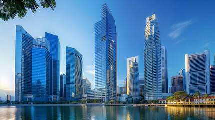 Naklejka premium 青空と高層ビル群