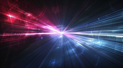 Binary code and traveling data depicted in abstract background at light speed