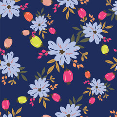 Elegance pink floral stems seamless pattern on a grey background. Vector hand drawn. Artistic, abstract flowers and tiny leaves, buds bells printing. Template for designs, fabric, fashion, textile
