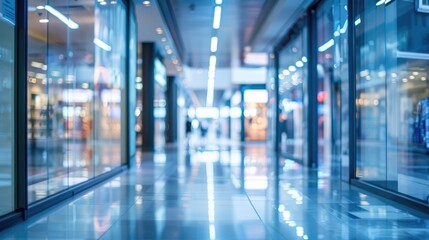 Fototapeta premium Interior view of office or shopping mall with blurred background showing glass windows and doors