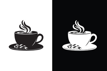 Coffee cup vector icon silhouette. Cups of coffee symbol collection. Vector Illustration black white background.