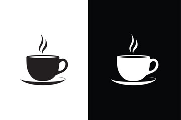 Coffee cup vector icon silhouette. Cups of coffee tea symbol collection. Vector Illustration black white background.