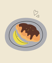 Flat Design Illustration With Croissant at Banana and Chocolate Taste