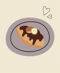 Flat Design Illustration With Croissant at Hazelnut and Chocolate Taste