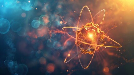 Obraz premium A glowing atom, a symbol of science, innovation, and the universe's vastness. The image represents the building blocks of matter, potential energy, and the interconnectedness of everything.