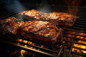 Grilled meat, appetizing look, hot seasoning: spices: cinematic: realistic: hyperrealism: close up