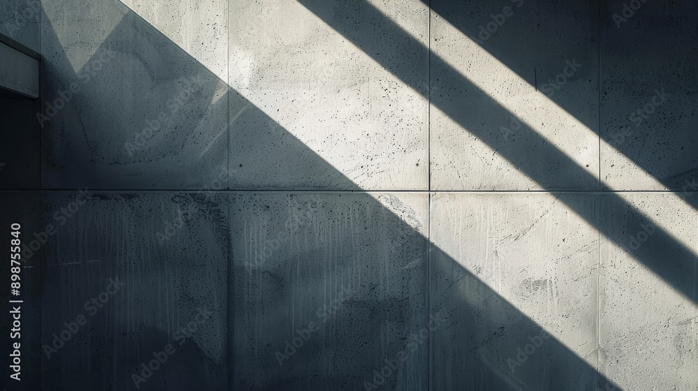 Poster a close-up photo of a concrete wall, showing the interplay of light and shadow. the sun beams create