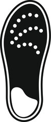 Black and white icon of an orthopedic insole, highlighting its features and benefits for foot health