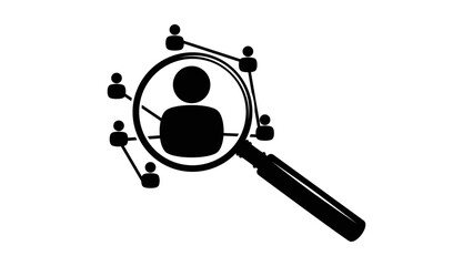 Social Research, people under under a magnifying glass,  black isolated silhouette 