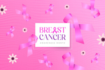 Breast Cancer Awareness Month Vector Illustration Pink Background with Pink Bow Ribbon Layout Design