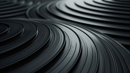 Concentric metal discs with intersecting tracks depiction Reference to vinyl record duplication master discs Abstract monochrome industrial background