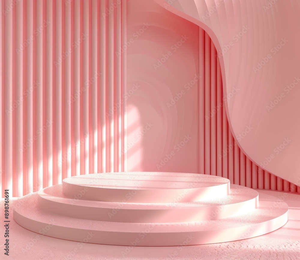 Poster 3d render of abstract pink podium with wavy background design for presentations and product displays