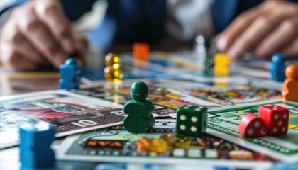 Close-up of Colorful Game Pieces on a Board Game