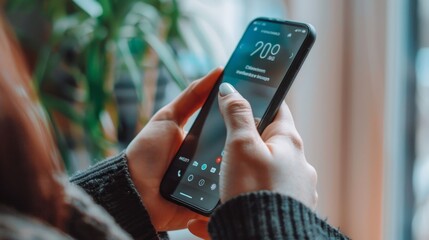 Hand holding smartphone, receiving call, visible notification, interaction