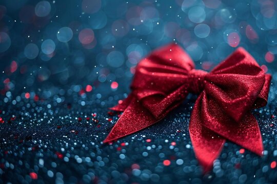 Elegant Christmas Greeting Card Design with Crimson Bow on Black Background, Perfect for Customized Messages.