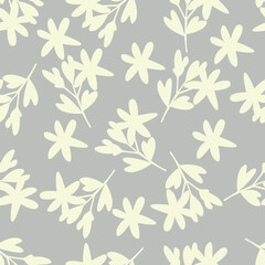 Elegance pink floral stems seamless pattern on a grey background. Vector hand drawn. Artistic, abstract flowers and tiny leaves, buds bells printing. Template for designs, fabric, fashion, textile

