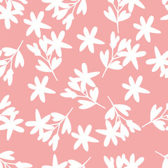 Elegance pink floral stems seamless pattern on a grey background. Vector hand drawn. Artistic, abstract flowers and tiny leaves, buds bells printing. Template for designs, fabric, fashion, textile
